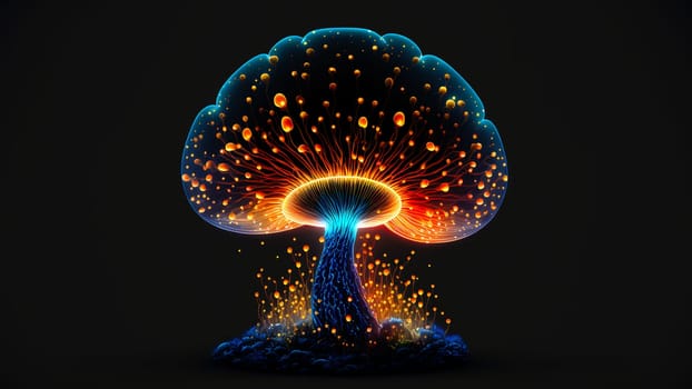 glowing magic mushroom on black background, neural network generated art. Digitally generated image. Not based on any actual person, scene or pattern.