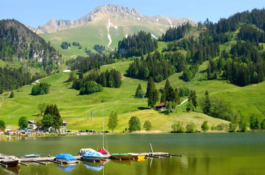 Schwarzsee with Kaiseregg (2185 m) Fribourg Alps Switzerland