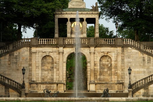 ... at the atmospheric fountain in front of the Angel of Peace