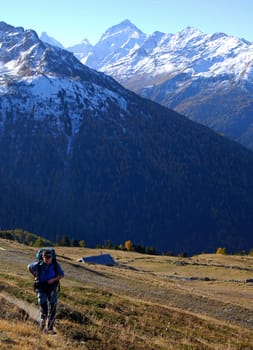 Hiking in the Eifisch Valley,Val d'Anniviers,Dent Blanche (4357 m) Valais Switzerland