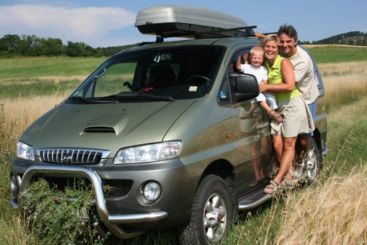 Family with car