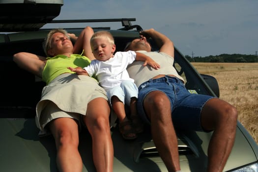 Family with car