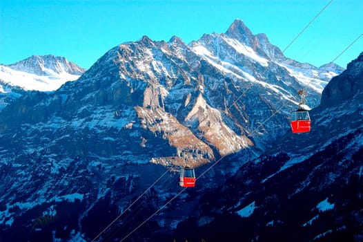 Cable car Grindelwald - Männlichen in front of the Schreckhorn Grindelwald Bernese Alps Switzerland