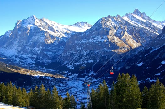 Grindelwald with Wetterhorn (3692 m) and Schreckhorn (4078) m Bernese Alps Switzerland