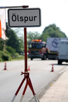 Warning sign at the scene of an accident