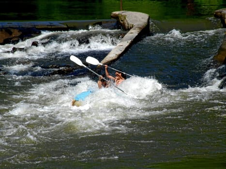 Two-person kayak in a whirlpool