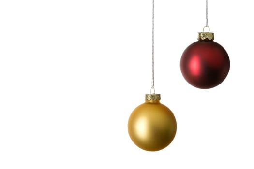 Two baubles,gold and red