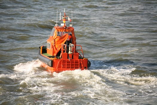 Feeder boat of the Elbe pilots in front of the port of Cuxhaven