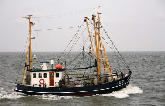Fishing boat in the North Sea off Cuxhaven