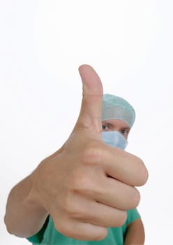 Doctor with an outstretched thumb