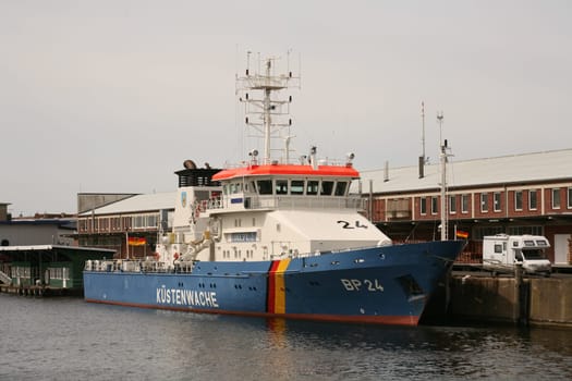 A Coast Guard ship in the port of Cuxhaven on the North Sea