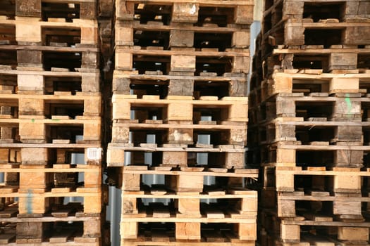 Stacks of bagged shipping pallets