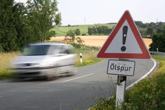 Warning sign at the scene of an accident