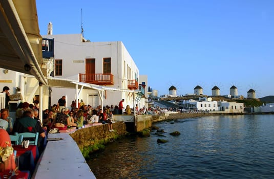 When the sun goes down on Mykonos,people meet here for a "sundowner""...."