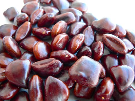 Tamarinds are 5-20cm long,finger-thick,grey-brown to cinnamon-coloured and a little curved. Beneath the breakable skin is brownish to black-reddish pulp,which is embedded in dark,10mm large seeds.  The fruit is native to the