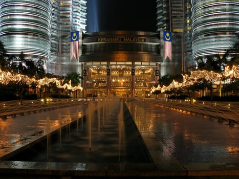 The main entrance of the Petronas Twin Towers in Kuala Lumpur