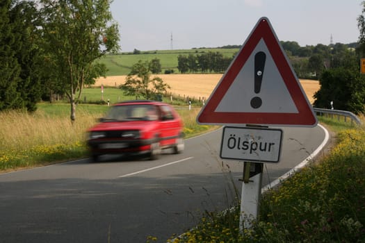 Warning sign at the scene of an accident