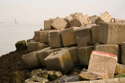 Concrete blocks on the North Sea coast off Cuxhaven