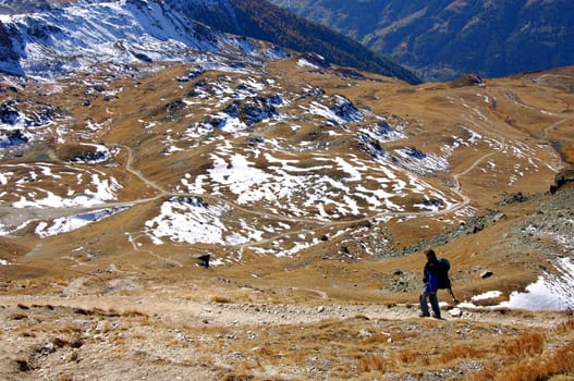 Hiking in the high mountains Valais Switzerland
