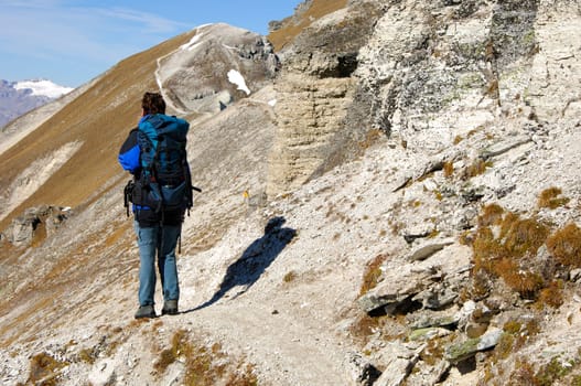Hiking in the high mountains Valais Switzerland