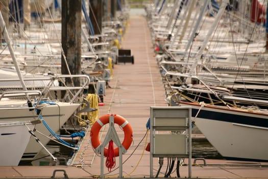 Moored sailboats