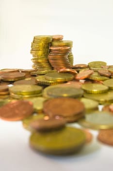 Coins stacked and loose