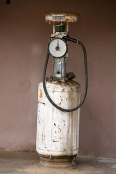 Dilapidated petrol station on a disused depot
