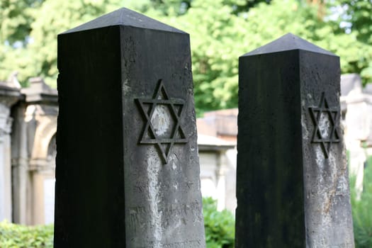 Star of David on gravestones of a Jewish cemetery