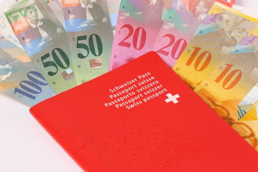 Swiss passport with banknotes