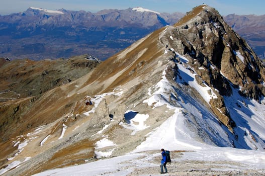 Descending to the Rothorn (2998 m) Valais Switzerland