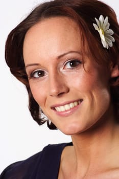 A woman smiles