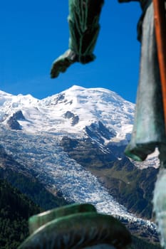 Saussure's hand over the Dome du Gouter (4304 m),Balmat and Saussure monument,Chamonix,France Horace-Benedict de Saussure: first scientific ascent of Mont Blanc in 1787
