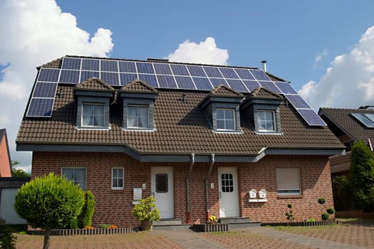 Solar panels on the roof of the house