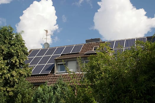 Solar panels on the roof of the house