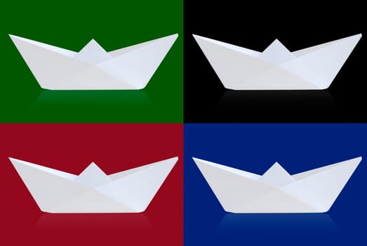 Paper ships with different backgrounds