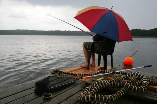 Fishing in the rain