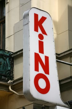 Illuminated sign at an old cinema