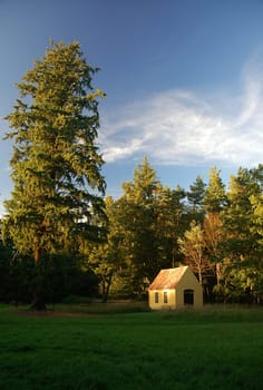 I took the picture in the middle of the forest---while mushroom hunting-----! Unfortunately,I don't know what kind of house it is!