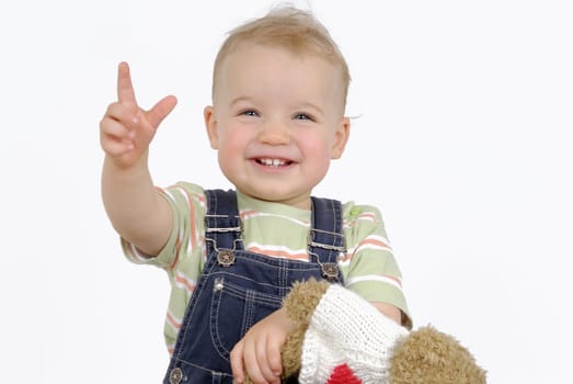 Toddler with teddy. Studio recording