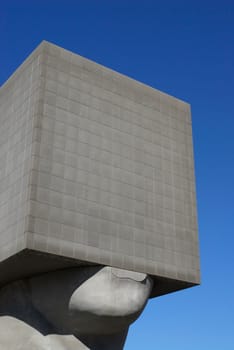 oversized head in front of the Museum of Modern Art in Nice