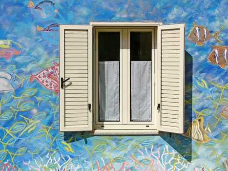 San Lucia,colorful house wall,painted wall,wall painting,fish