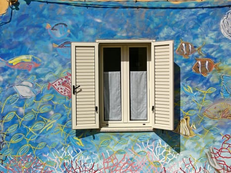 San Lucia,colorful house wall,painted wall,wall painting,fish