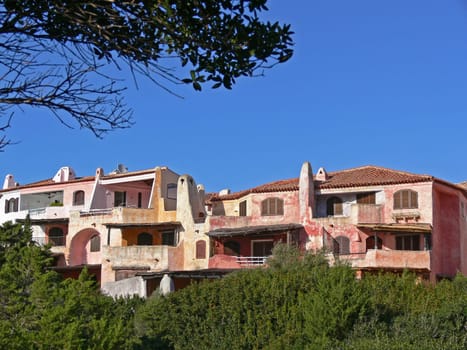 Porto Cervo,Costa Smeralda,houses in pastel colors,pastel shades