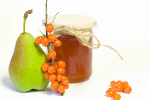 Jam jar against a white background