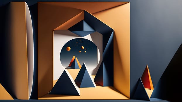 abstract minimalistic geometric shapes scene, neural network generated art. Digitally generated image. Not based on any actual scene or pattern.