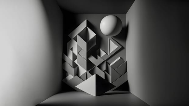 abstract minimalistic geometric shapes scene, neural network generated art. Digitally generated image. Not based on any actual scene or pattern.