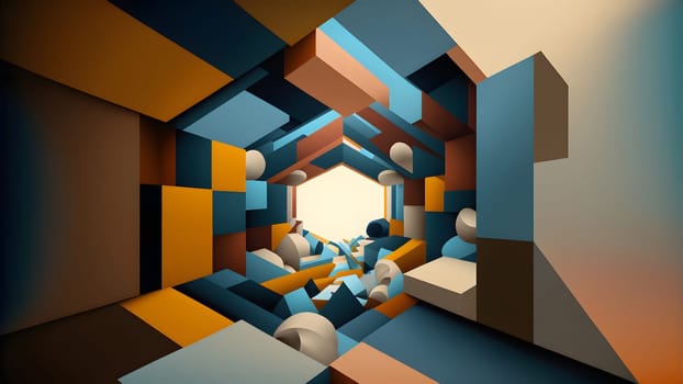 abstract minimalistic geometric shapes scene, neural network generated art. Digitally generated image. Not based on any actual scene or pattern.
