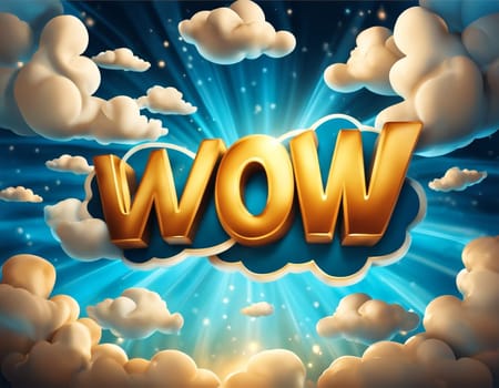 Cartoon sign of burst clouds with the word WOW. High quality illustration
