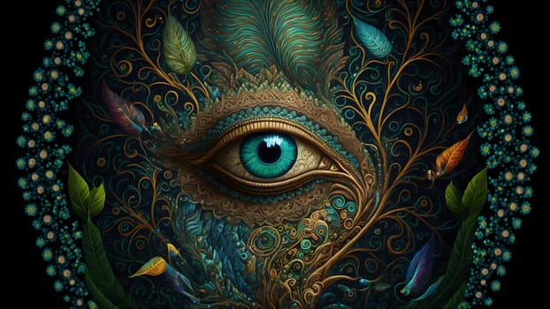 ethnic psychedelic jungle green ornate background, neural network generated art. Digitally generated image. Not based on any actual person, scene or pattern.