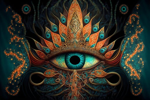 ethnic psychedelic jungle green ornate background, neural network generated art. Digitally generated image. Not based on any actual person, scene or pattern.